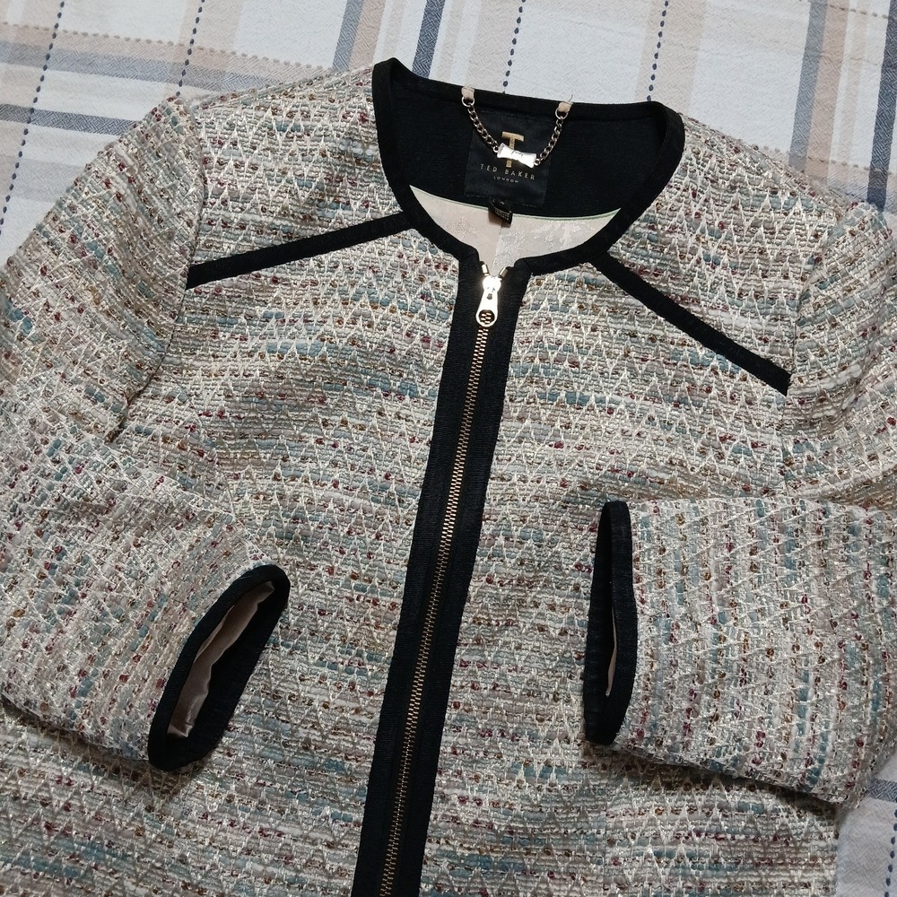 Ted Baker London Yomoi Crop Tweed Zip Up Jacket Cream‎ US Size 10 (Ted Size 4)